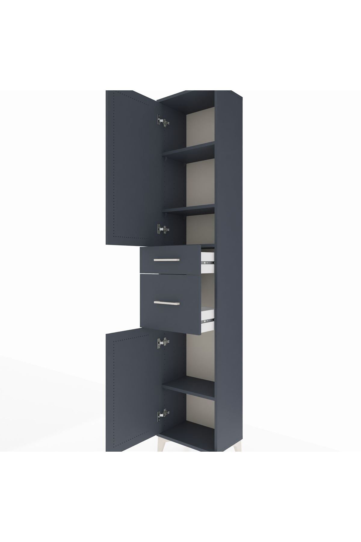 Arges Dolap 4 Raflı 2 Çekmeceli 2 Kapaklı 44x30x221 Antrasit-Antrasit