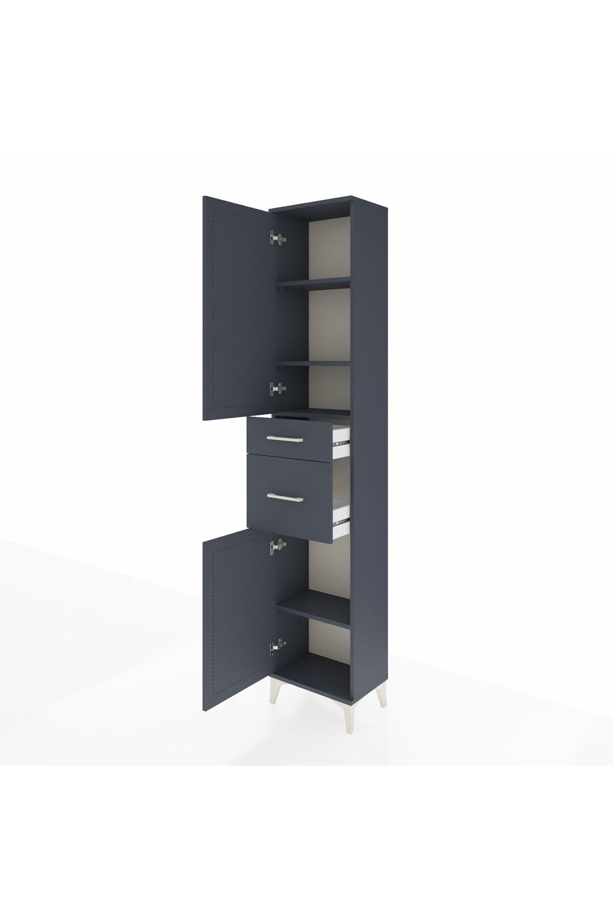 Arges Dolap 4 Raflı 2 Çekmeceli 2 Kapaklı 44x30x221 Antrasit-Antrasit