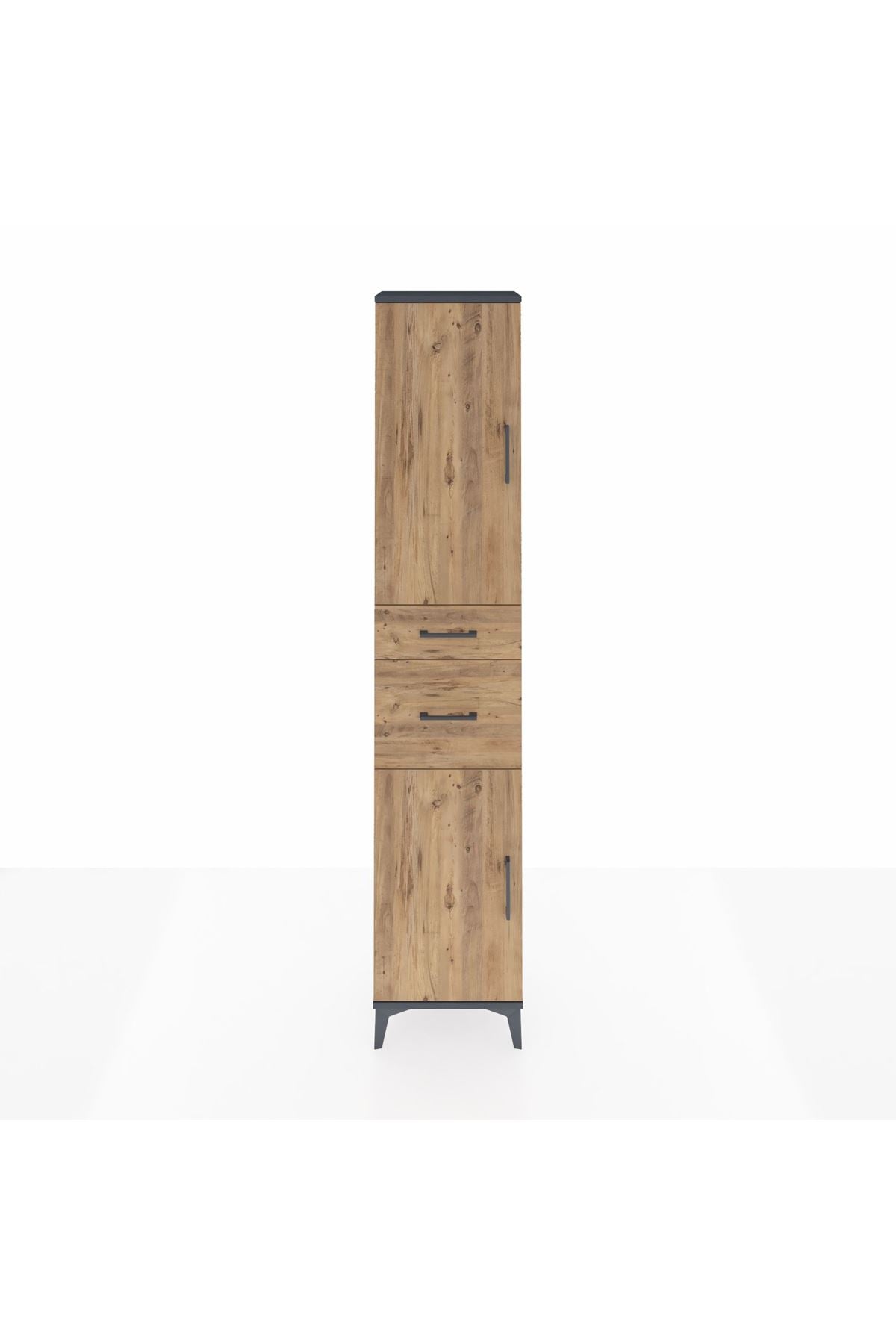 Arges Dolap 4 Raflı 2 Çekmeceli 2 Kapaklı 44x30x221 Antrasit-Çam