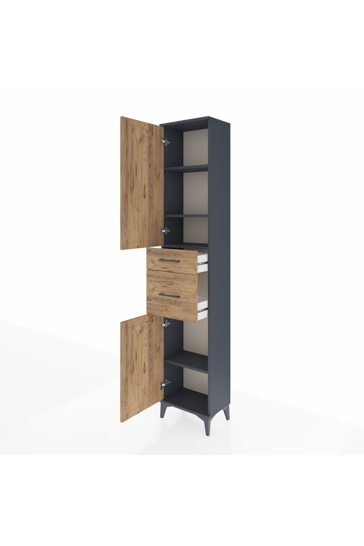 Arges Dolap 4 Raflı 2 Çekmeceli 2 Kapaklı 44x30x221 Antrasit-Çam