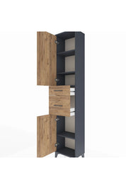 Arges Dolap 4 Raflı 2 Çekmeceli 2 Kapaklı 44x30x221 Antrasit-Çam