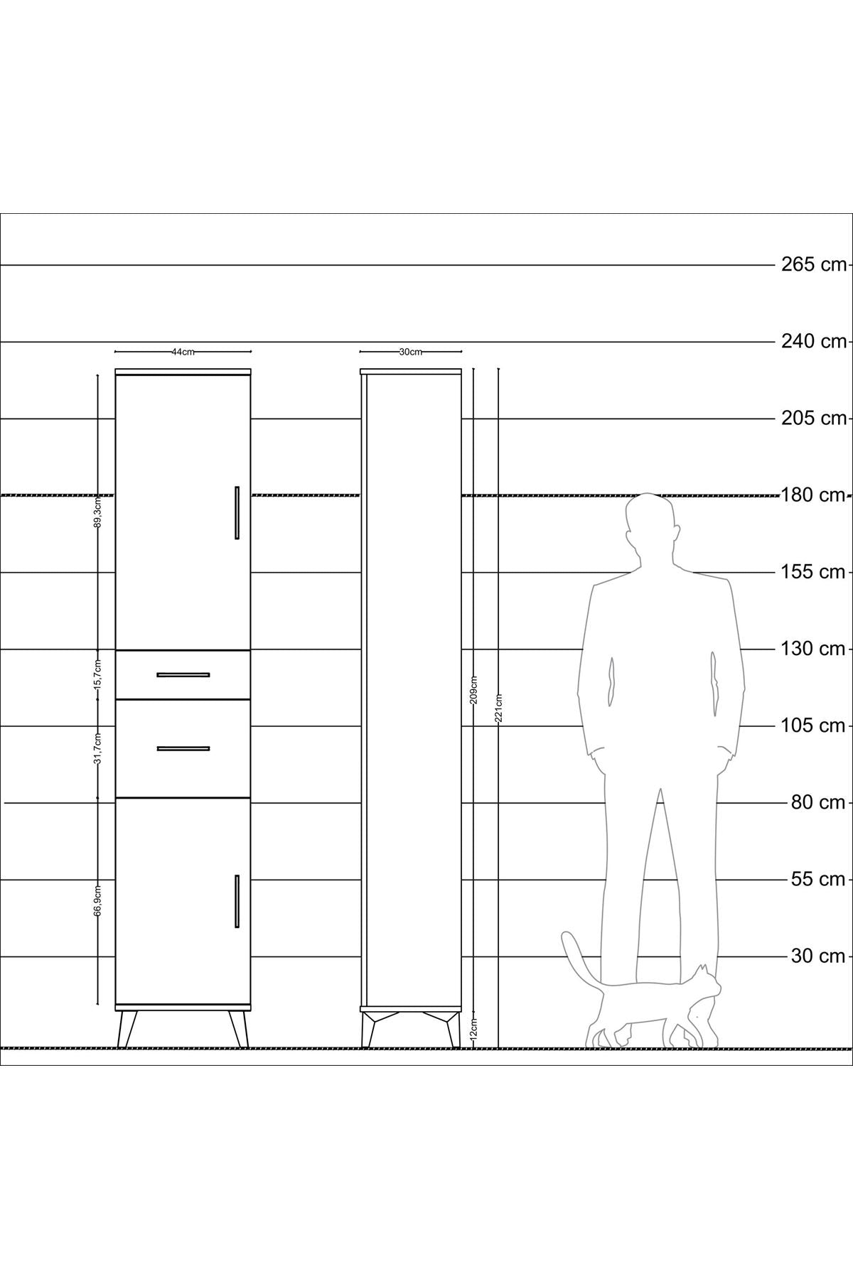 Arges Dolap 4 Raflı 2 Çekmeceli 2 Kapaklı 44x30x221 Antrasit-Çam