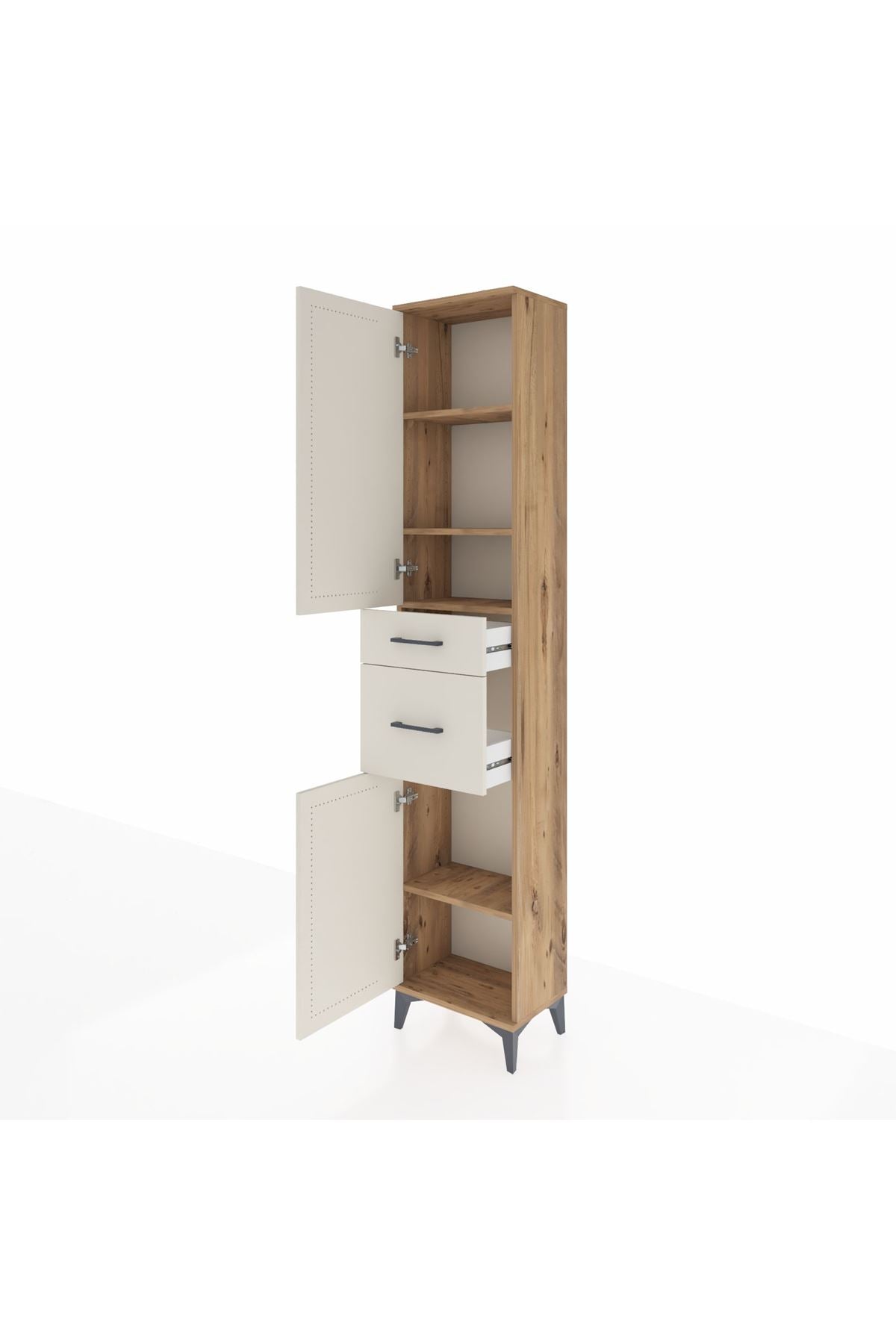 Arges Dolap 4 Raflı 2 Çekmeceli 2 Kapaklı 44x30x221 Çam-Aytaşı