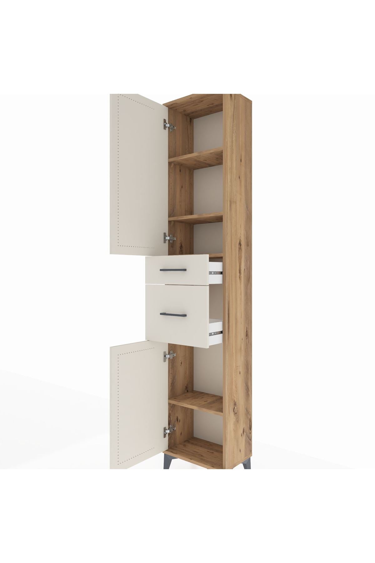 Arges Dolap 4 Raflı 2 Çekmeceli 2 Kapaklı 44x30x221 Çam-Aytaşı