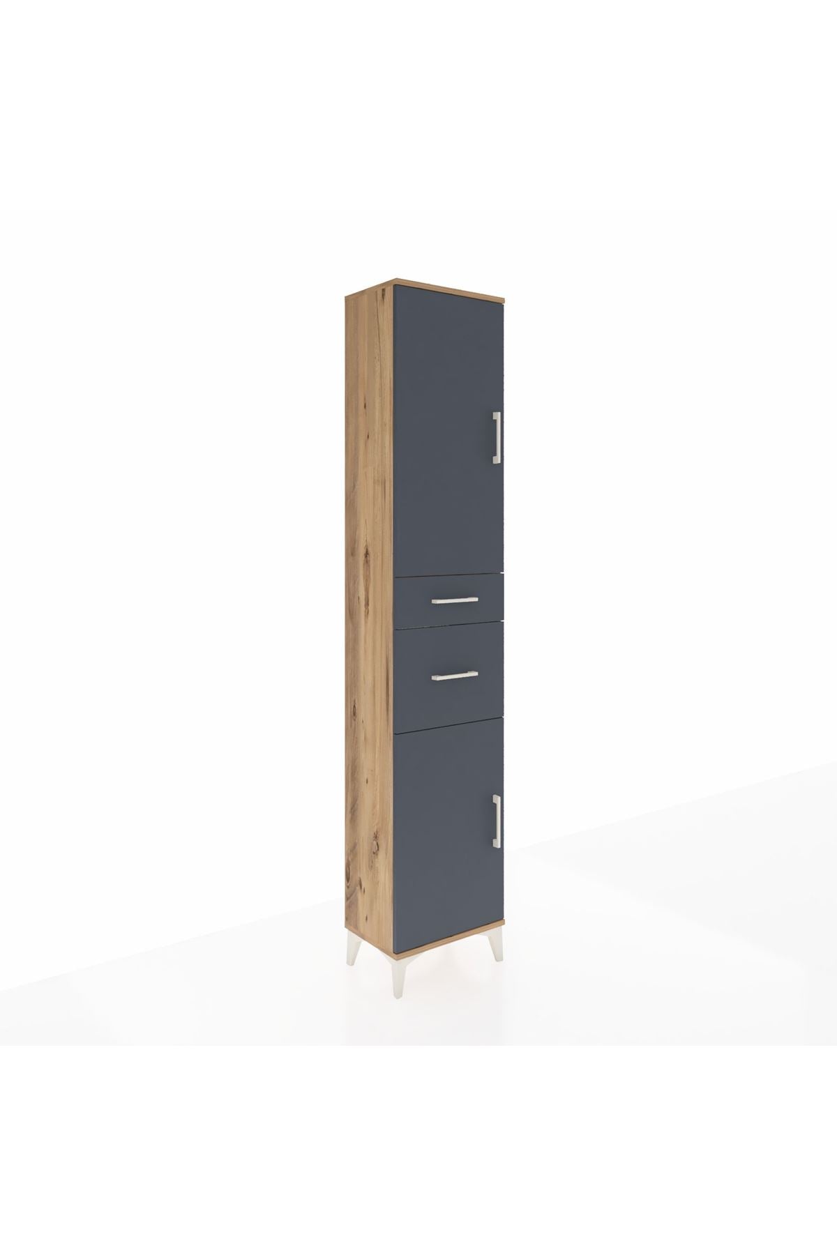 Arges Dolap 4 Raflı 2 Çekmeceli 2 Kapaklı 44x30x221 Çam-Antrasit