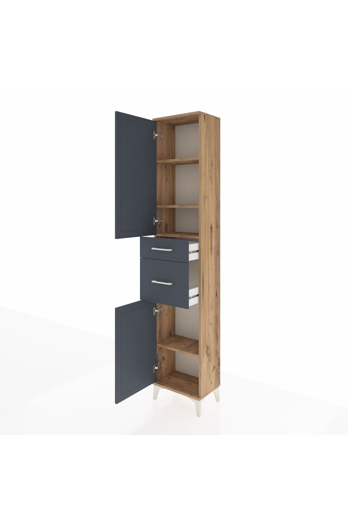 Arges Dolap 4 Raflı 2 Çekmeceli 2 Kapaklı 44x30x221 Çam-Antrasit