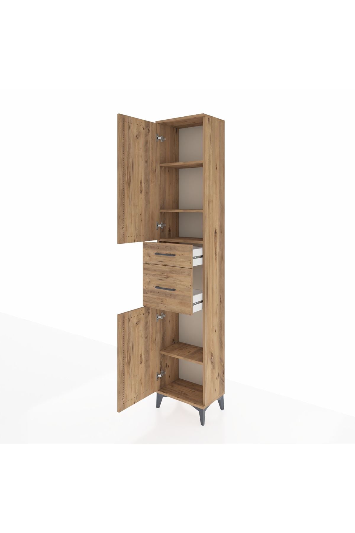 Arges Dolap 4 Raflı 2 Çekmeceli 2 Kapaklı 44x30x221 Çam-Çam