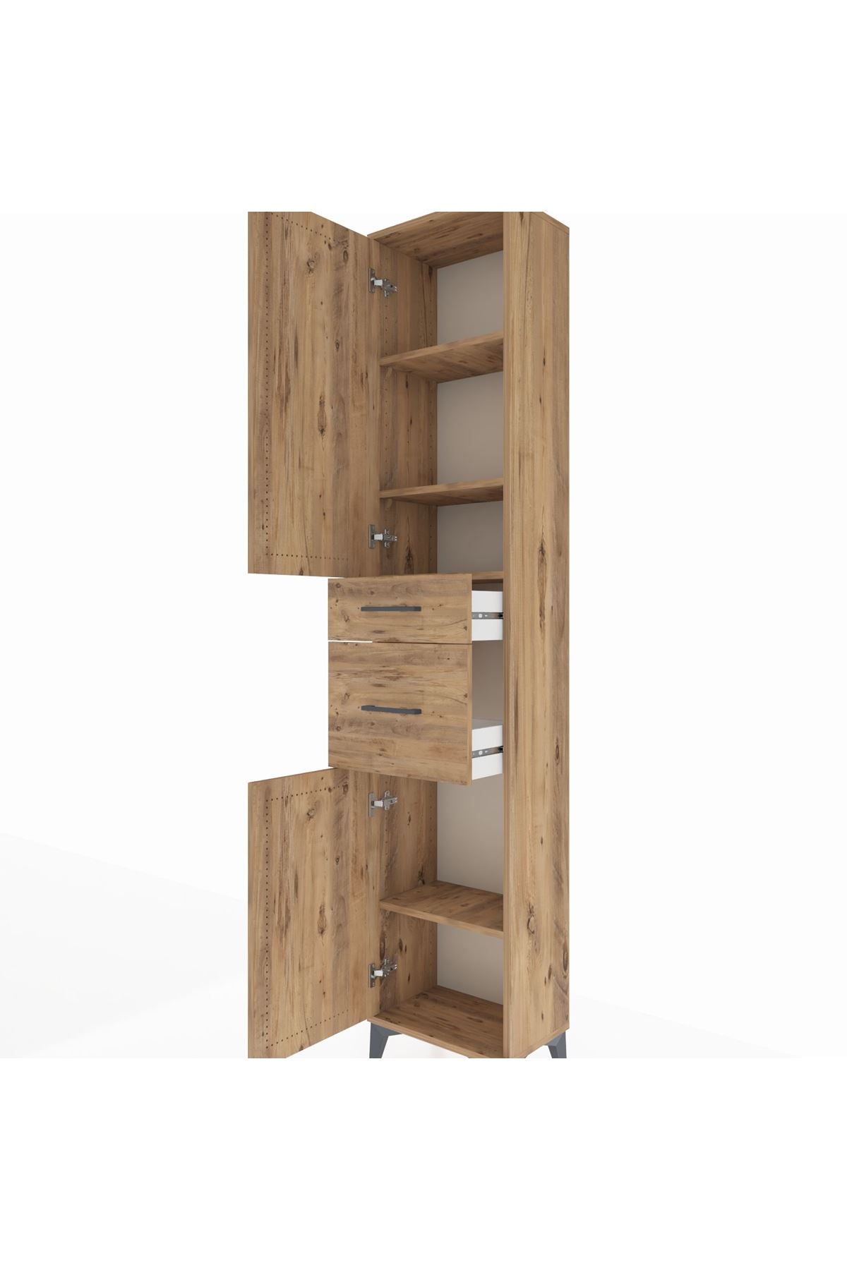 Arges Dolap 4 Raflı 2 Çekmeceli 2 Kapaklı 44x30x221 Çam-Çam