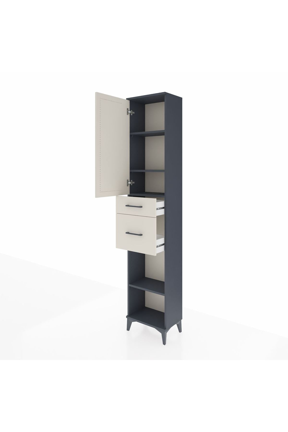 Arges Dolap 4 Raflı 2 Çekmeceli Tek Kapaklı 44x30x221 Antrasit-Aytaşı