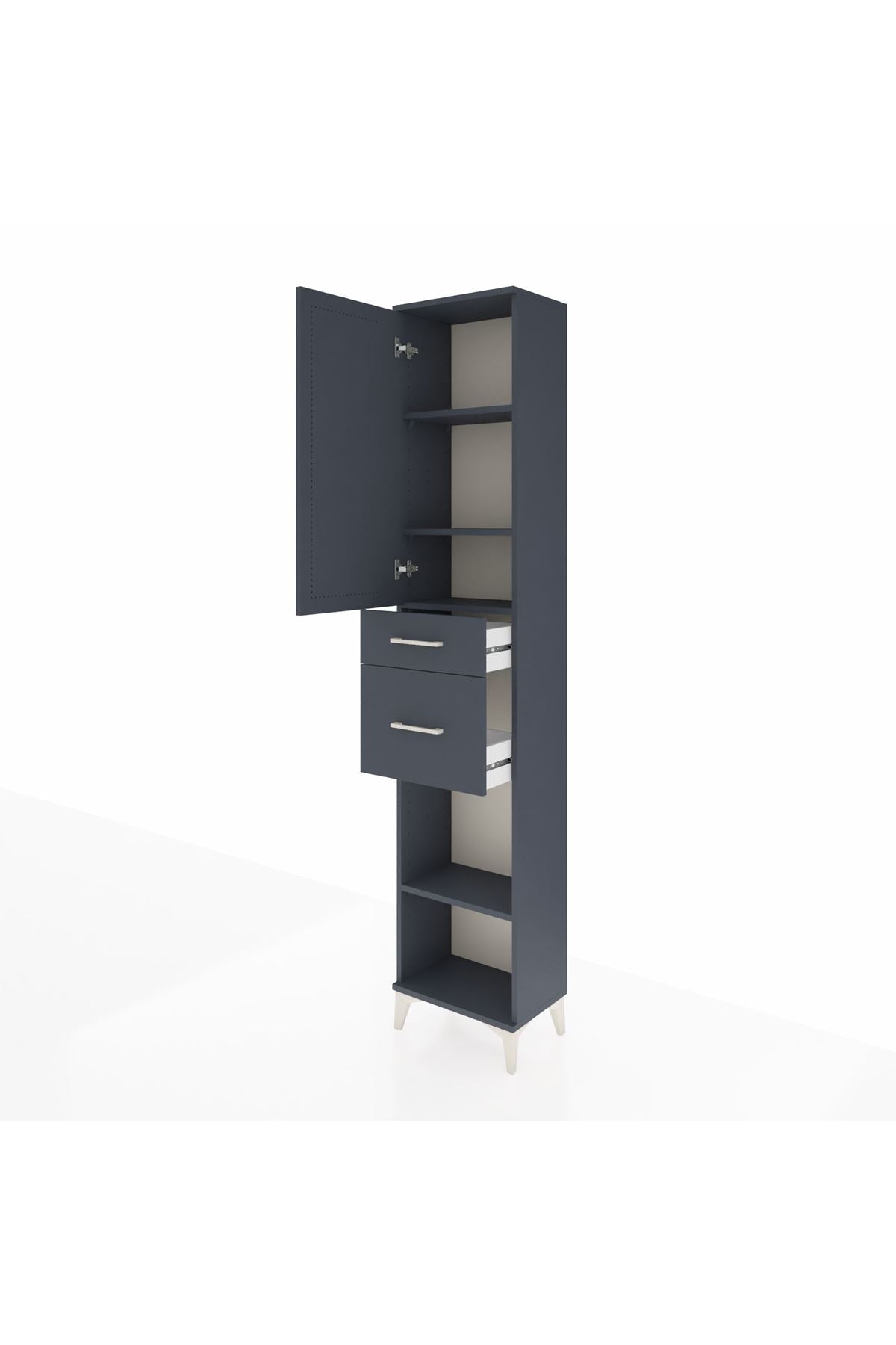 Arges Dolap 4 Raflı 2 Çekmeceli Tek Kapaklı 44x30x221 Antrasit-Antrasit