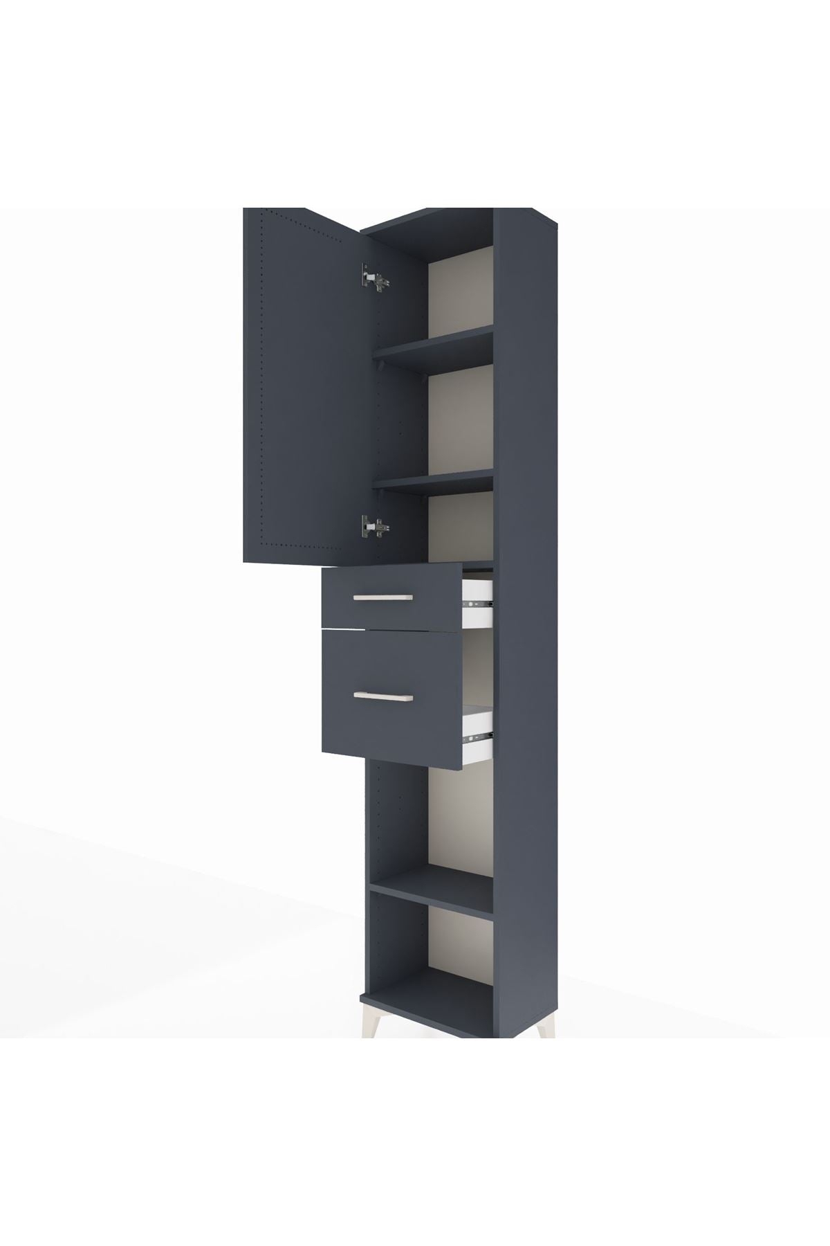 Arges Dolap 4 Raflı 2 Çekmeceli Tek Kapaklı 44x30x221 Antrasit-Antrasit