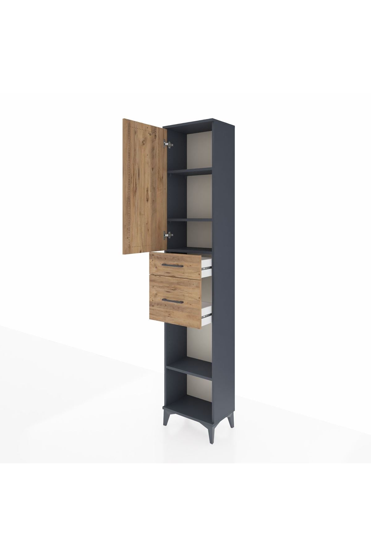 Arges Dolap 4 Raflı 2 Çekmeceli Tek Kapaklı 44x30x221 Antrasit-Çam