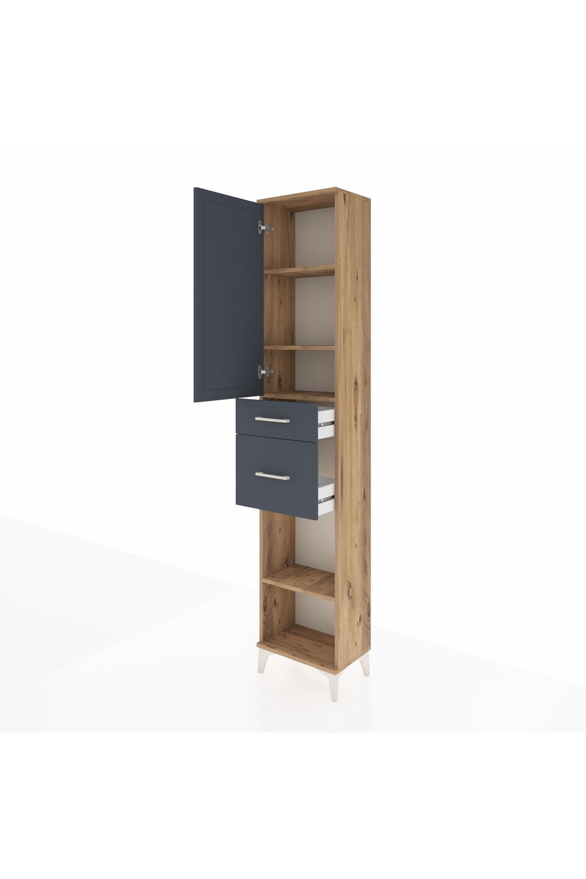 Arges Dolap 4 Raflı 2 Çekmeceli Tek Kapaklı 44x30x221 Çam-Antrasit