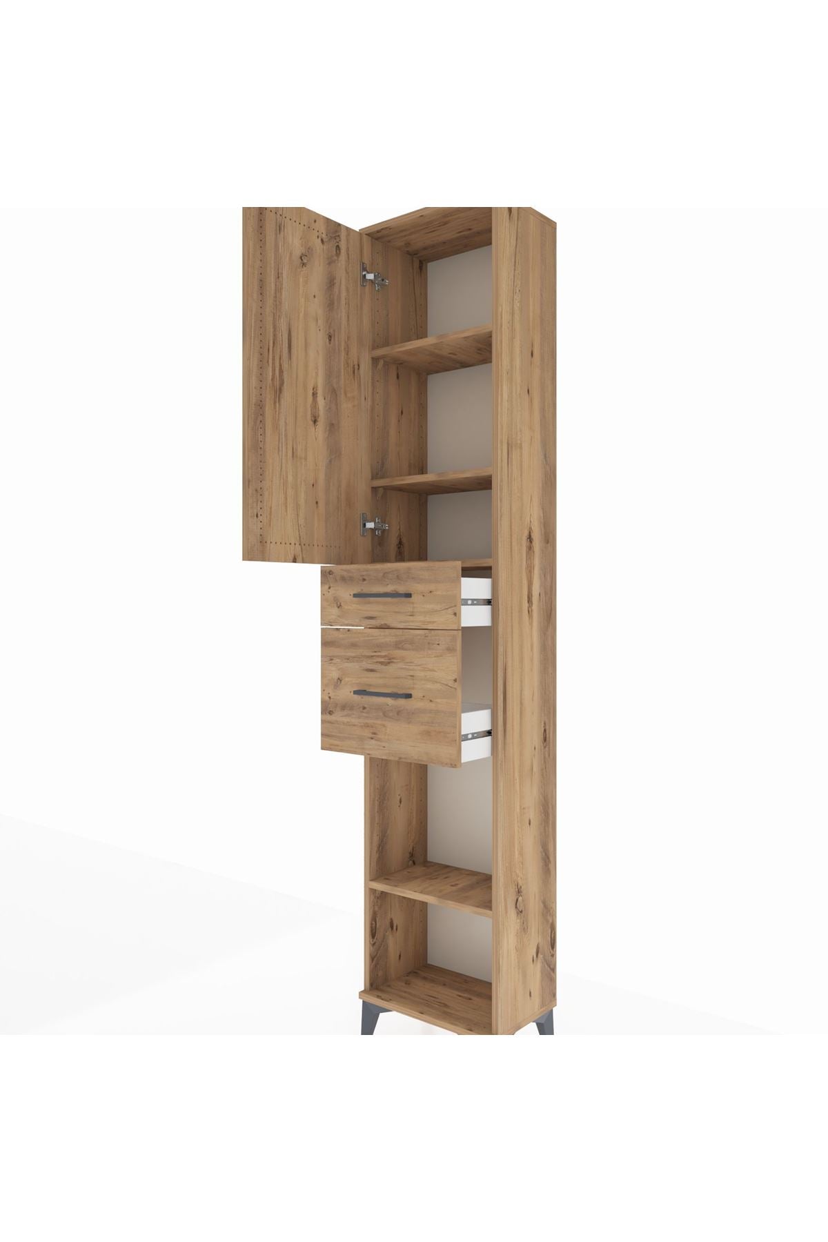 Arges Dolap 4 Raflı 2 Çekmeceli Tek Kapaklı 44x30x221 Çam-Çam