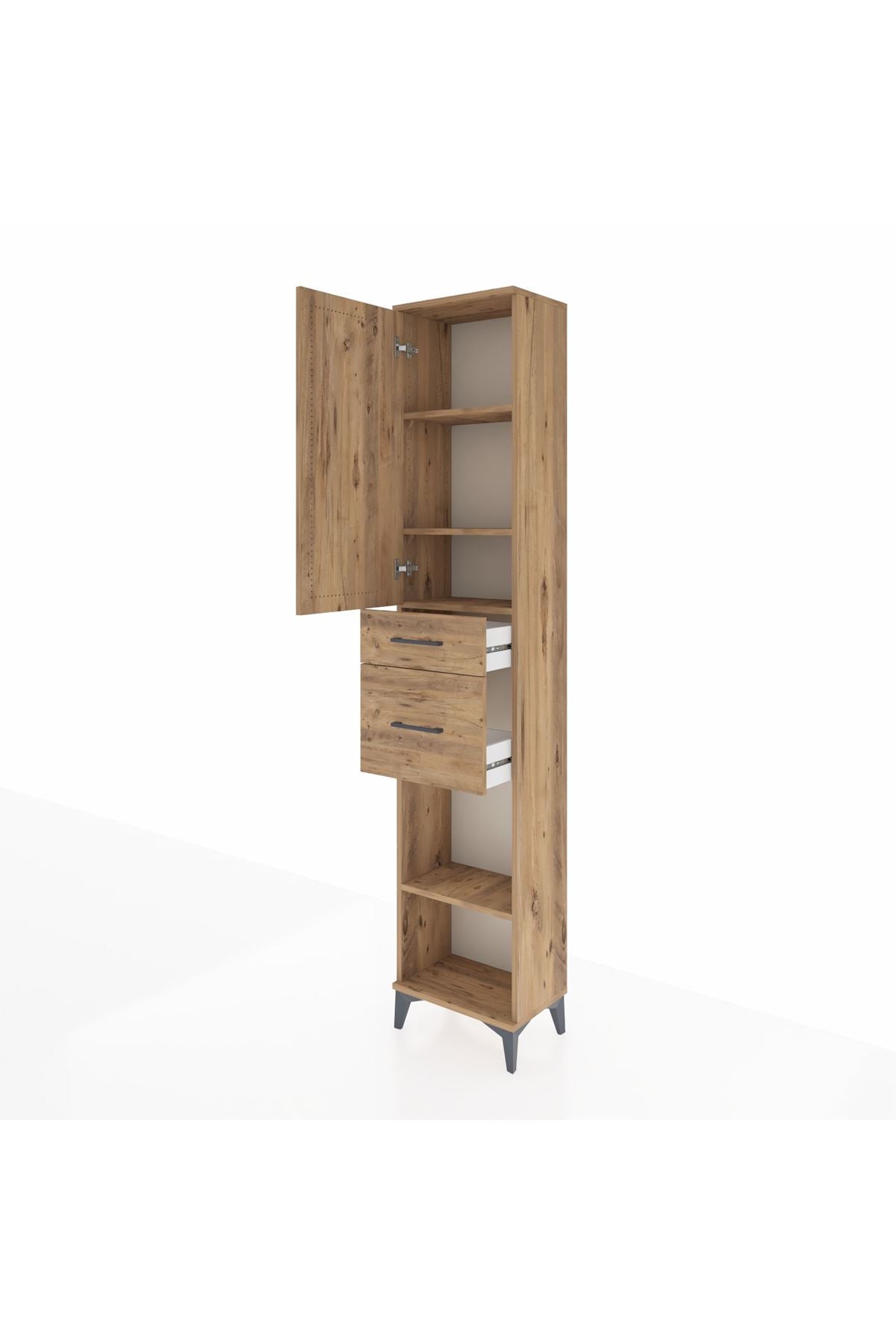 Arges Dolap 4 Raflı 2 Çekmeceli Tek Kapaklı 44x30x221 Çam-Çam