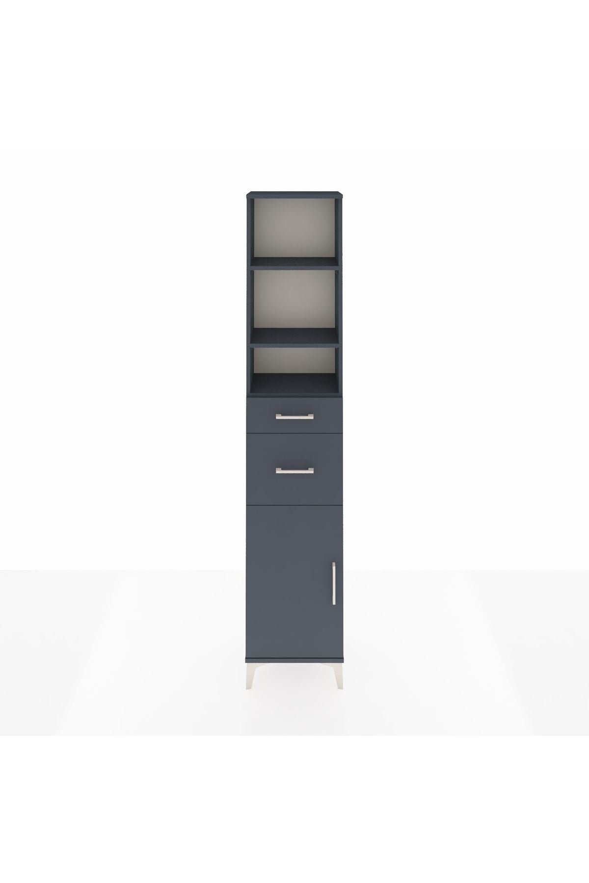 Arges Dolap 4 Raflı 2 Çekmeceli Tek Kapaklı 44x30x221 Antrasit-Antrasit