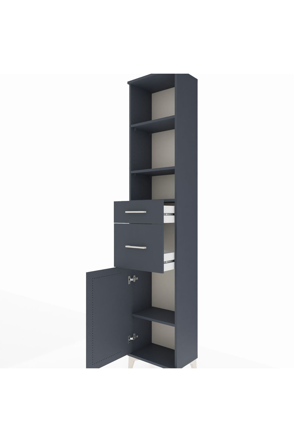 Arges Dolap 4 Raflı 2 Çekmeceli Tek Kapaklı 44x30x221 Antrasit-Antrasit