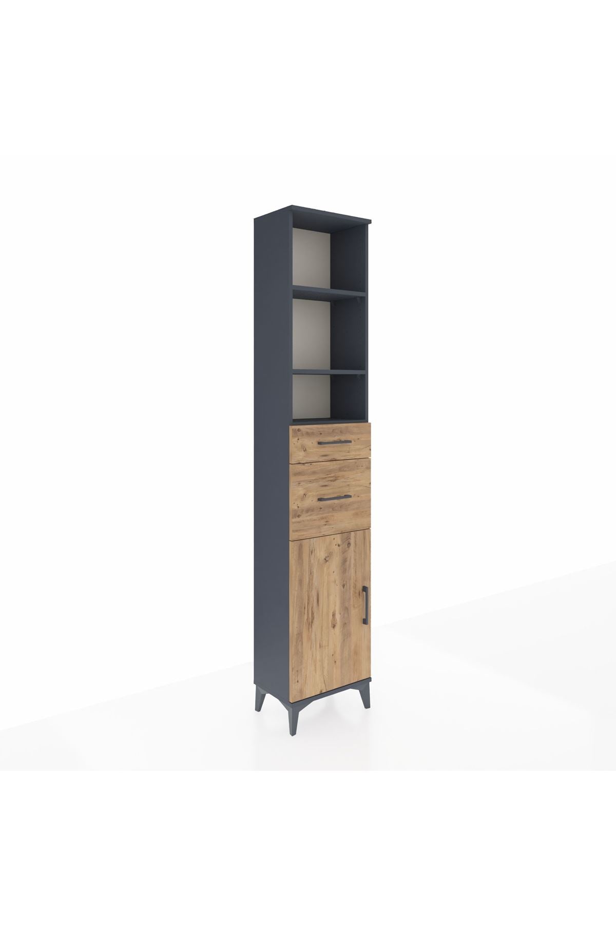 Arges Dolap 4 Raflı 2 Çekmeceli Tek Kapaklı 44x30x221 Antrasit-Çam