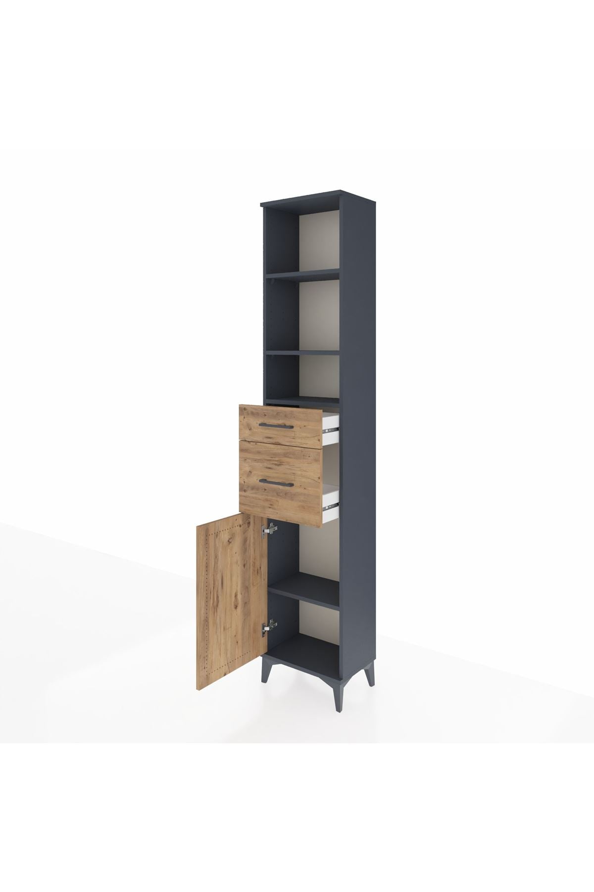 Arges Dolap 4 Raflı 2 Çekmeceli Tek Kapaklı 44x30x221 Antrasit-Çam