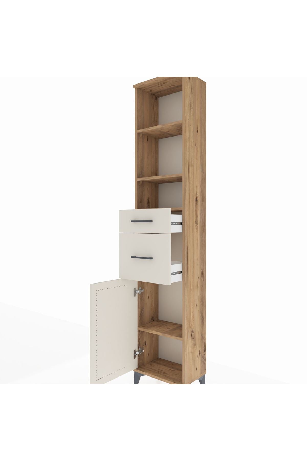 Arges Dolap 4 Raflı 2 Çekmeceli Tek Kapaklı 44x30x221 Çam-Aytaşı