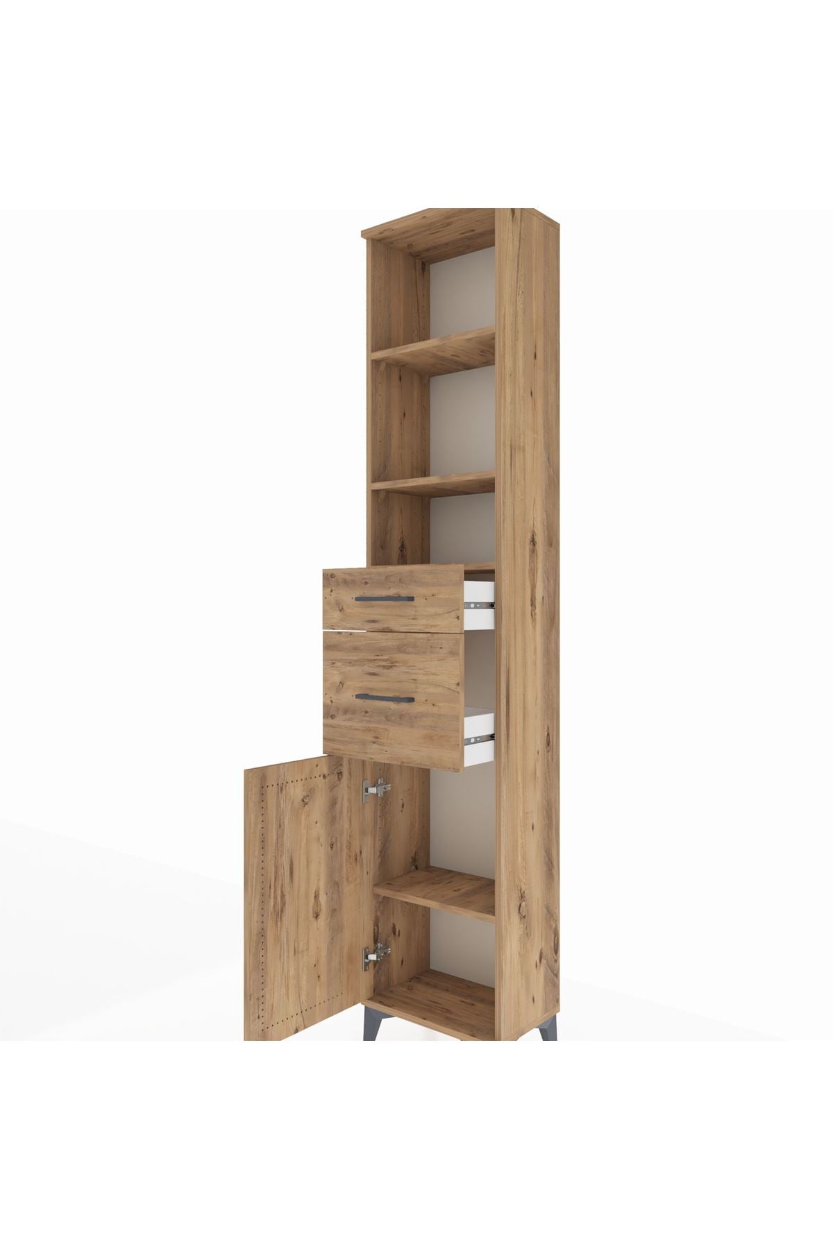 Arges Dolap 4 Raflı 2 Çekmeceli Tek Kapaklı 44x30x221 Çam-Çam