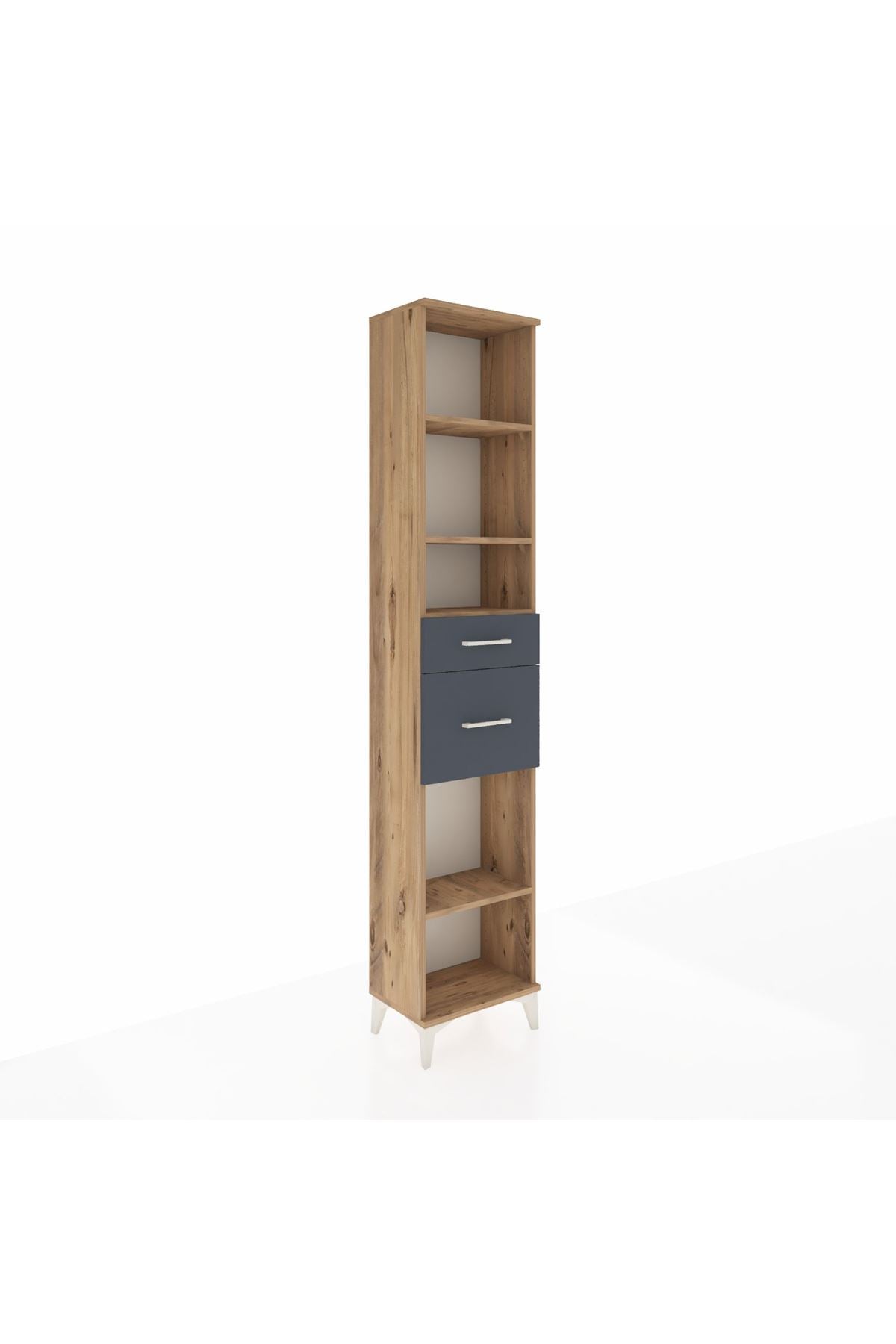 Arges Dolap 4 Raflı 2 Çekmeceli 44x30x221 Çam-Antrasit