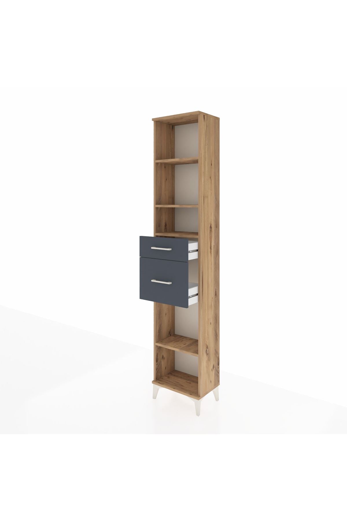 Arges Dolap 4 Raflı 2 Çekmeceli 44x30x221 Çam-Antrasit