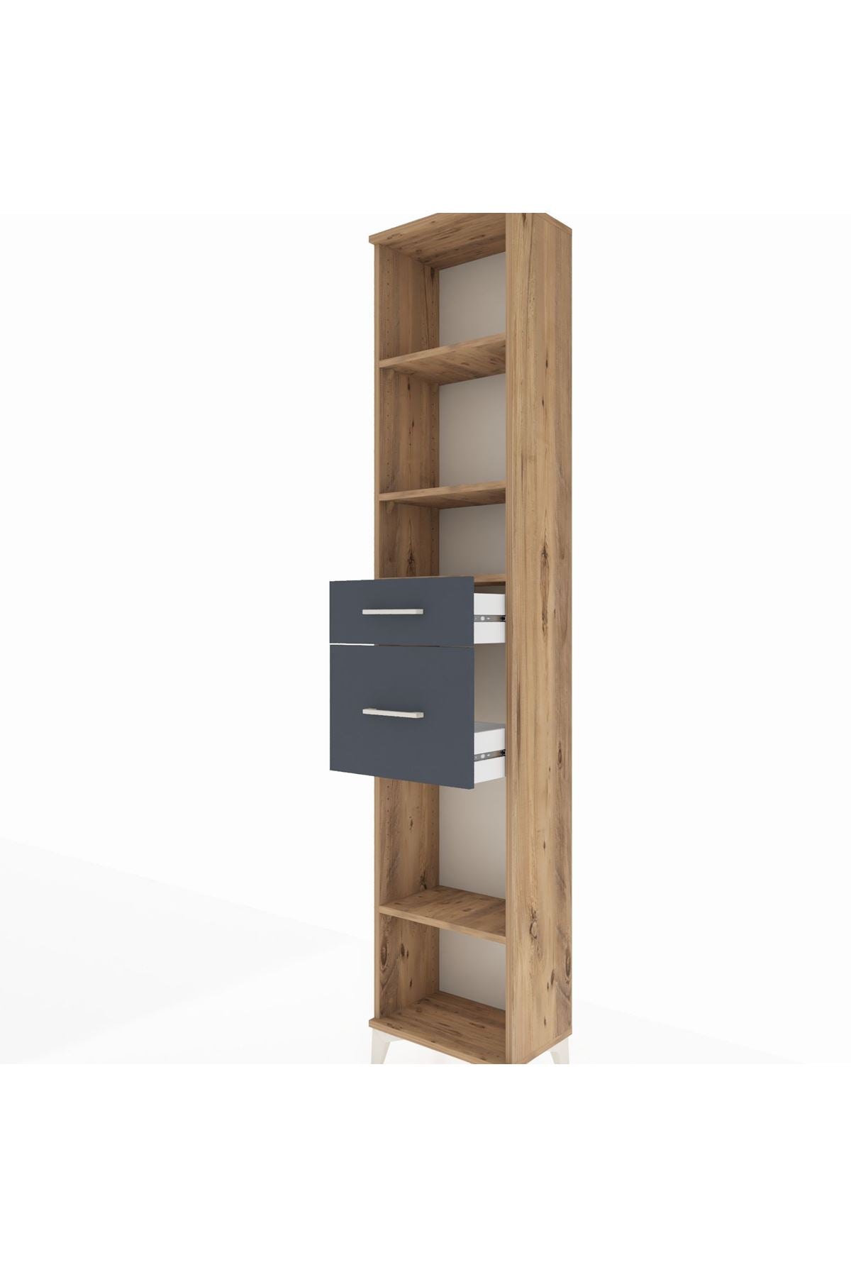 Arges Dolap 4 Raflı 2 Çekmeceli 44x30x221 Çam-Antrasit