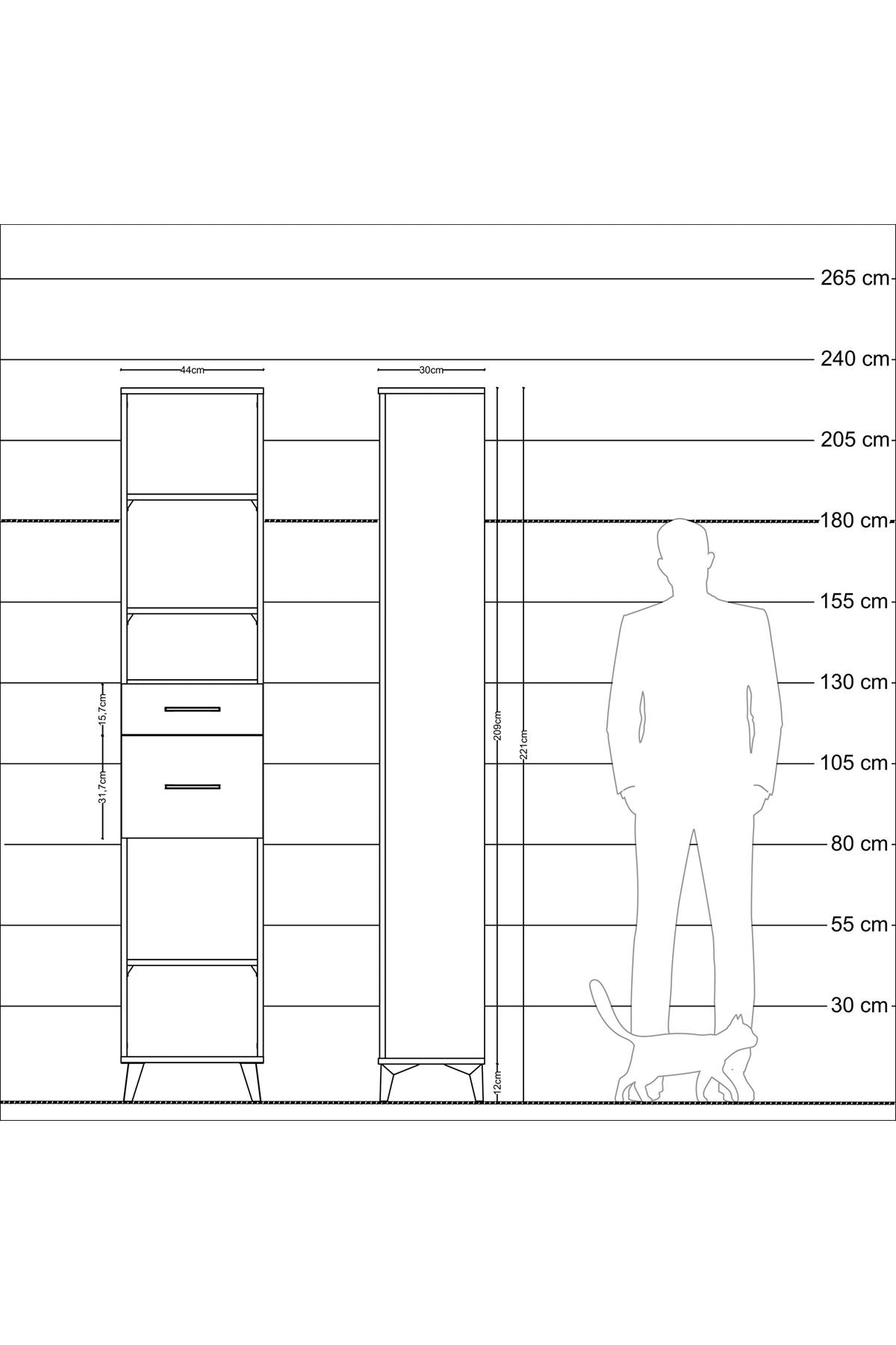 Arges Dolap 4 Raflı 2 Çekmeceli 44x30x221 Çam-Çam