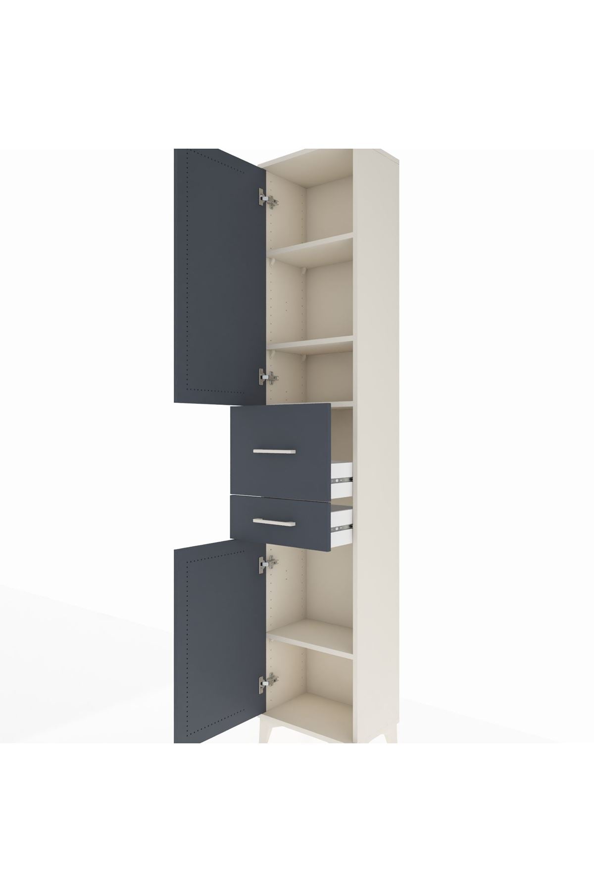 Arges Dolap 4 Raflı 2 Çekmeceli 2 Kapaklı 44x30x221 Aytaşı-Antrasit