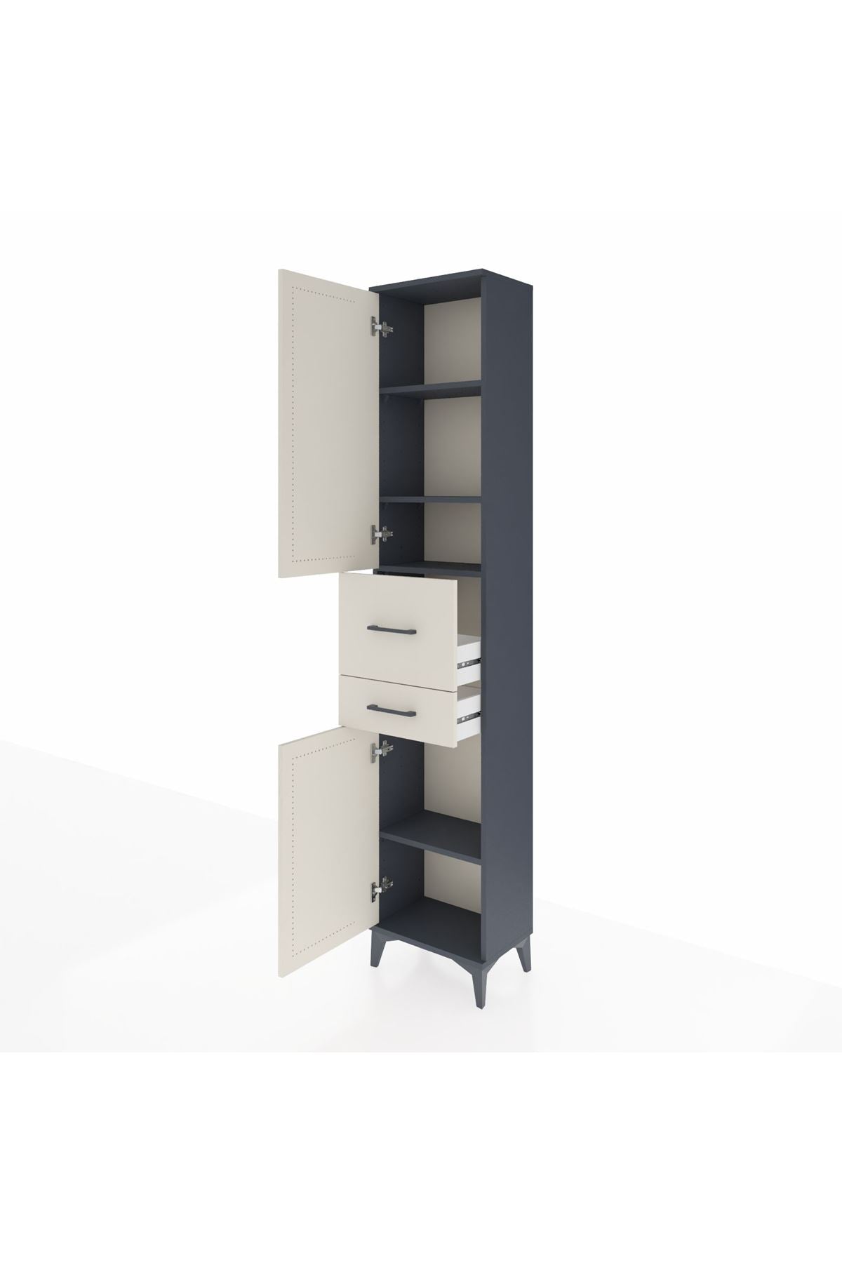 Arges Dolap 4 Raflı 2 Çekmeceli 2 Kapaklı 44x30x221 Antrasit-Aytaşı