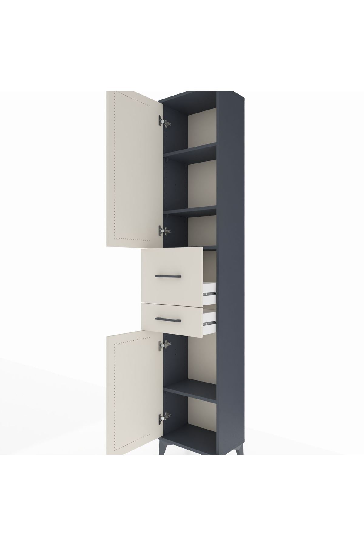 Arges Dolap 4 Raflı 2 Çekmeceli 2 Kapaklı 44x30x221 Antrasit-Aytaşı