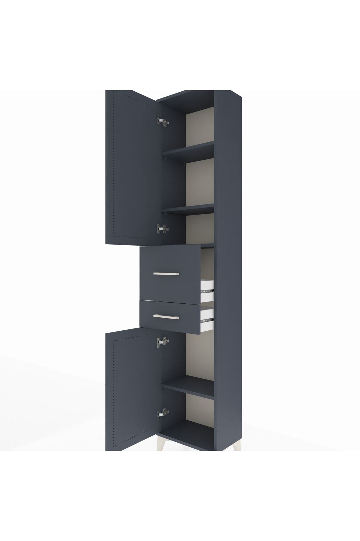 Arges Dolap 4 Raflı 2 Çekmeceli 2 Kapaklı 44x30x221 Antrasit-Antrasit