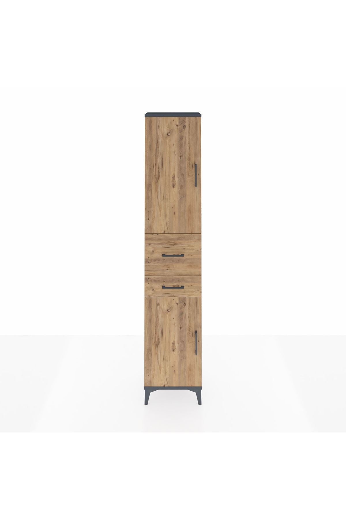 Arges Dolap 4 Raflı 2 Çekmeceli 2 Kapaklı 44x30x221 Antrasit-Çam