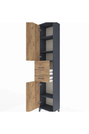 Arges Dolap 4 Raflı 2 Çekmeceli 2 Kapaklı 44x30x221 Antrasit-Çam