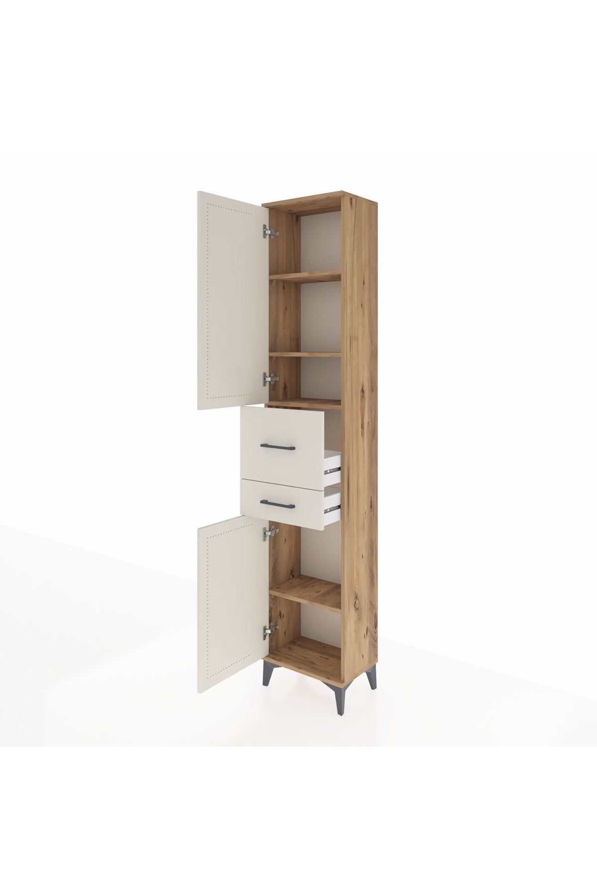 Arges Dolap 4 Raflı 2 Çekmeceli 2 Kapaklı 44x30x221 Çam-Aytaşı