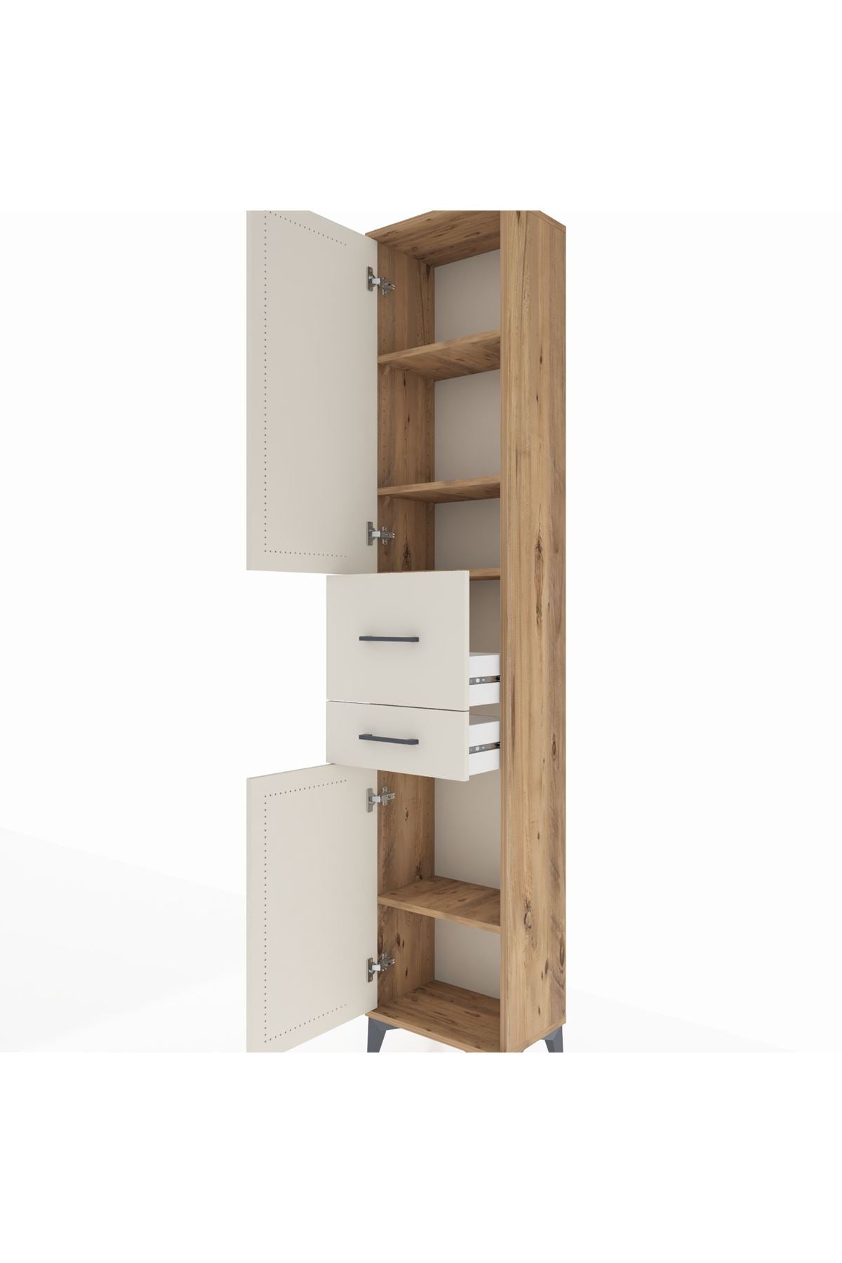 Arges Dolap 4 Raflı 2 Çekmeceli 2 Kapaklı 44x30x221 Çam-Aytaşı