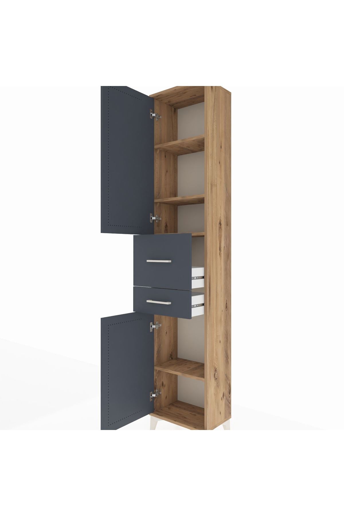 Arges Dolap 4 Raflı 2 Çekmeceli 2 Kapaklı 44x30x221 Çam-Antrasit