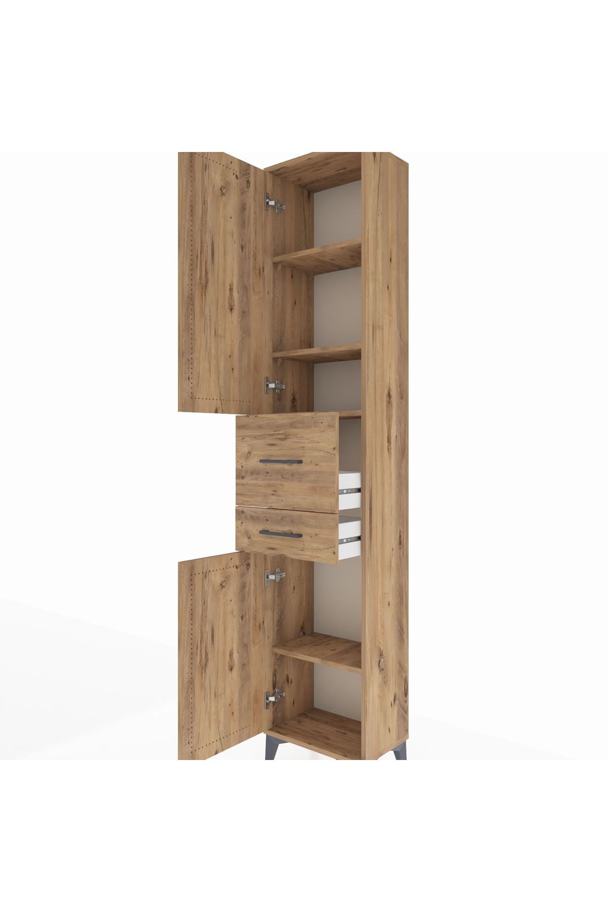 Arges Dolap 4 Raflı 2 Çekmeceli 2 Kapaklı 44x30x221 Çam-Çam