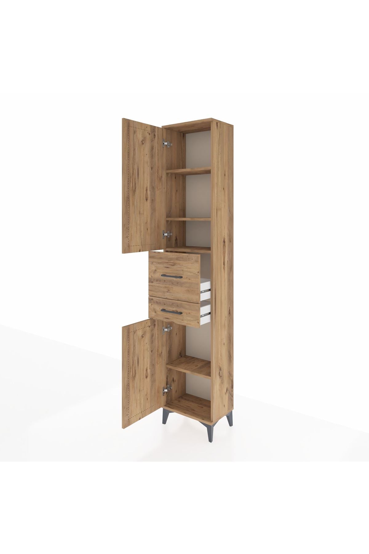 Arges Dolap 4 Raflı 2 Çekmeceli 2 Kapaklı 44x30x221 Çam-Çam