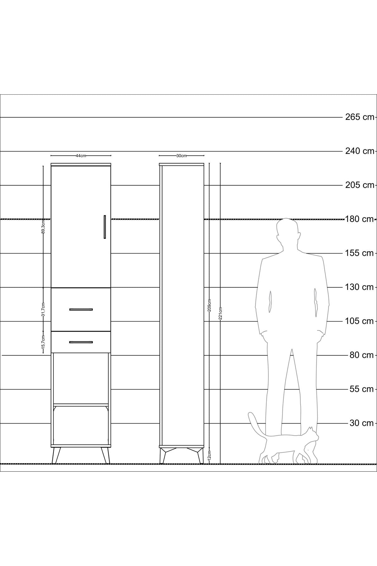 Arges Dolap 4 Raflı 2 Çekmeceli Tek Kapaklı 44x30x221 Aytaşı-Antrasit