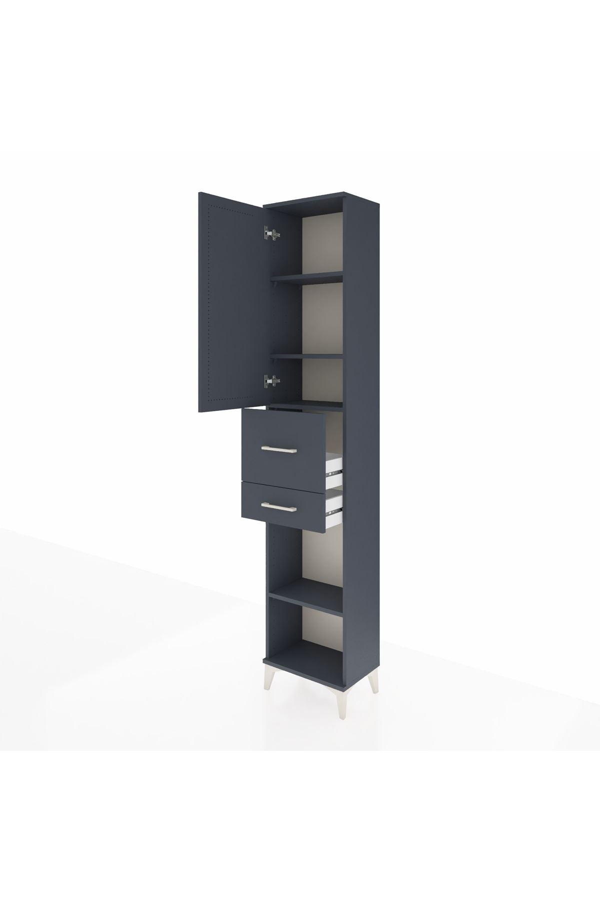 Arges Dolap 4 Raflı 2 Çekmeceli Tek Kapaklı 44x30x221 Antrasit-Antrasit