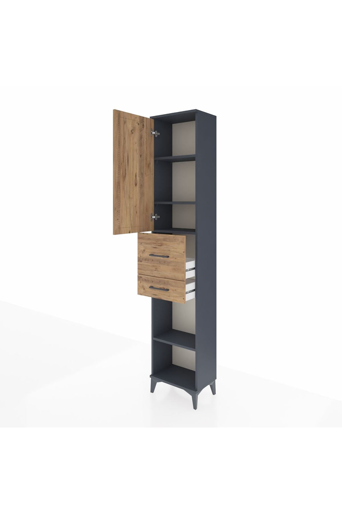 Arges Dolap 4 Raflı 2 Çekmeceli Tek Kapaklı 44x30x221 Antrasit-Çam