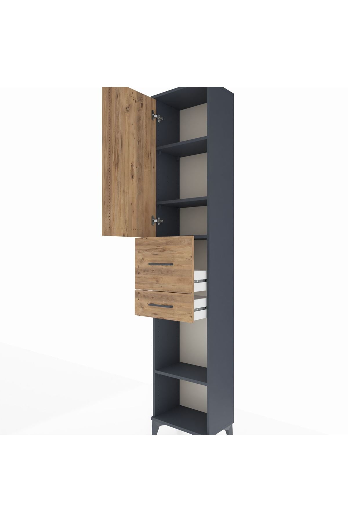 Arges Dolap 4 Raflı 2 Çekmeceli Tek Kapaklı 44x30x221 Antrasit-Çam