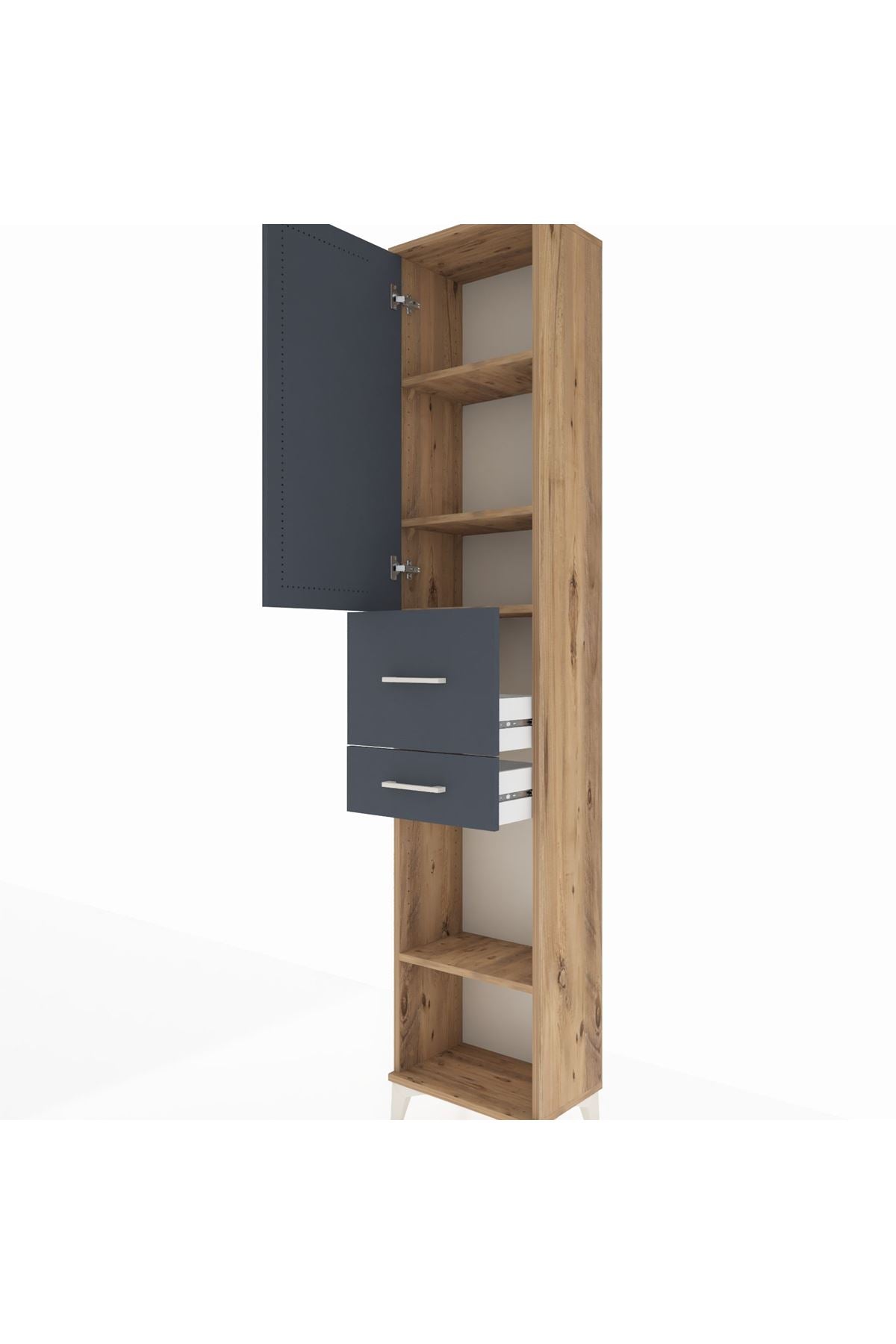 Arges Dolap 4 Raflı 2 Çekmeceli Tek Kapaklı 44x30x221 Çam-Antrasit