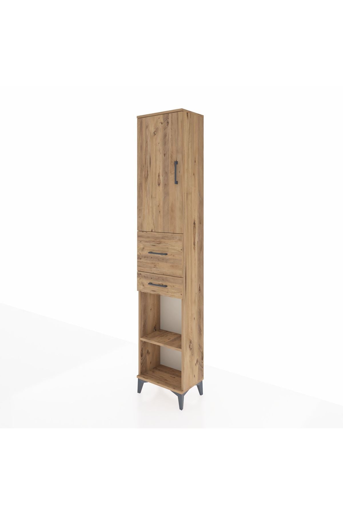 Arges Dolap 4 Raflı 2 Çekmeceli Tek Kapaklı 44x30x221 Çam-Çam