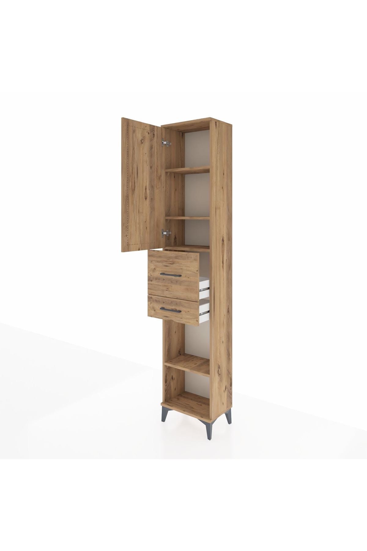 Arges Dolap 4 Raflı 2 Çekmeceli Tek Kapaklı 44x30x221 Çam-Çam