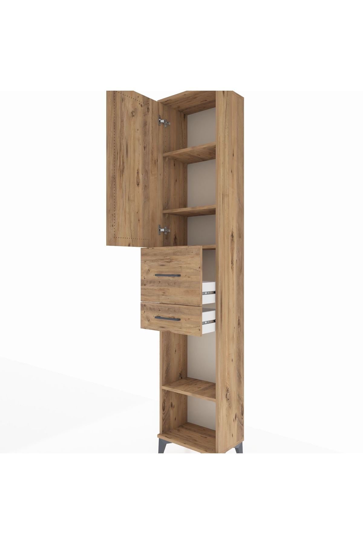 Arges Dolap 4 Raflı 2 Çekmeceli Tek Kapaklı 44x30x221 Çam-Çam