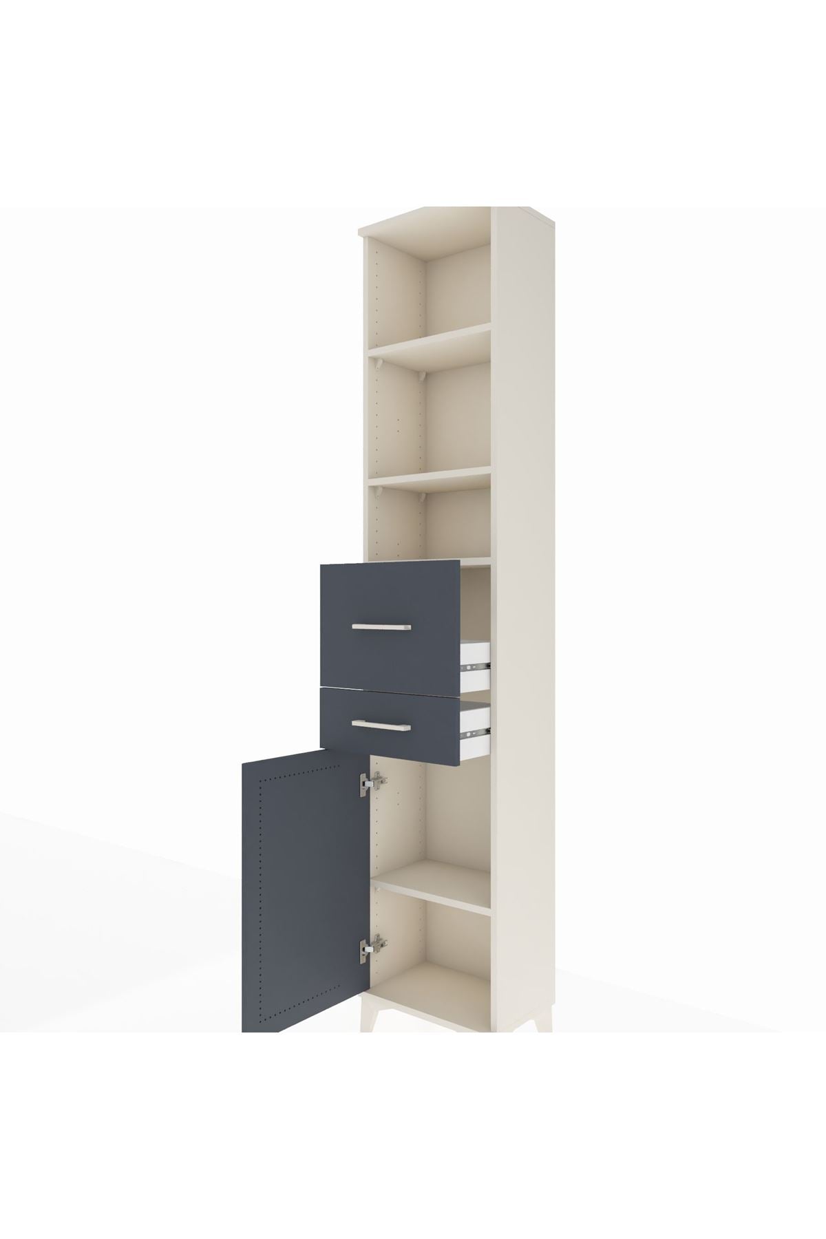 Arges Dolap 4 Raflı 2 Çekmeceli Tek Kapaklı 44x30x221 Aytaşı-Antrasit