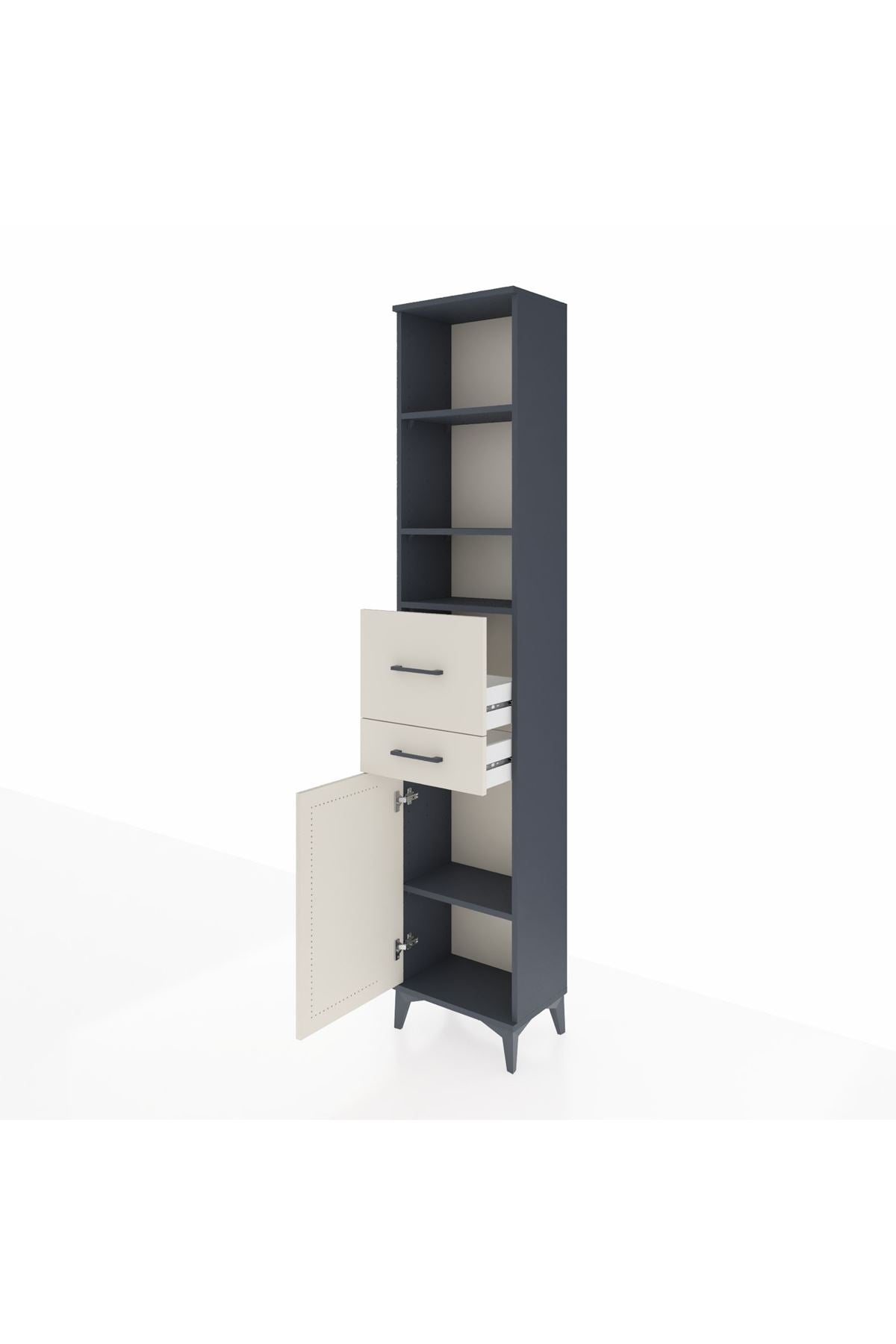 Arges Dolap 4 Raflı 2 Çekmeceli Tek Kapaklı 44x30x221 Antrasit-Aytaşı